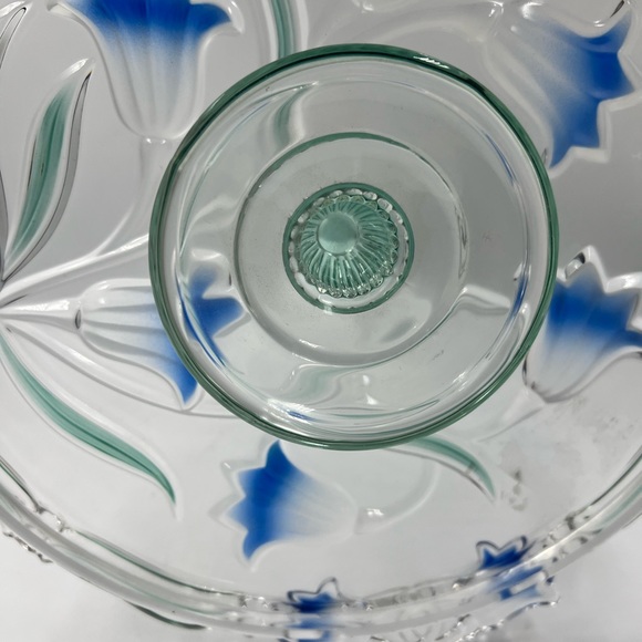 Vintage Studio Silversmiths 13” Pedestal Crystal Cake Plate Floral  Blue Green - Picture 5 of 7